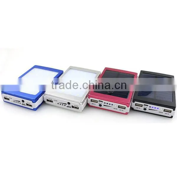 6000mAh Two-sided Dual-USB Solar Power Bank LED Torch Light for iPhone Silver