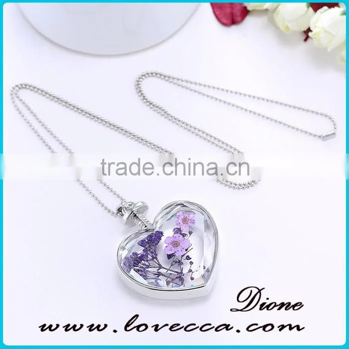 2016 Hot Fashion New Glass Bottom Necklace With Real Flower