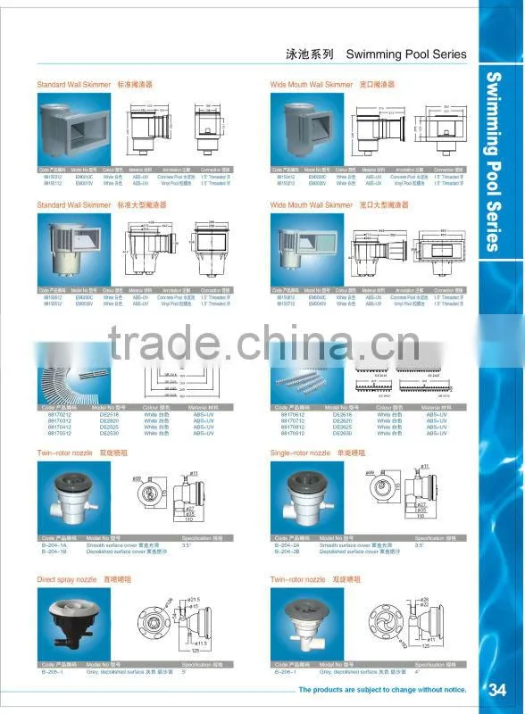 PIKES swimming pool wall reuturn/Swimming Pool Fitting Accossories