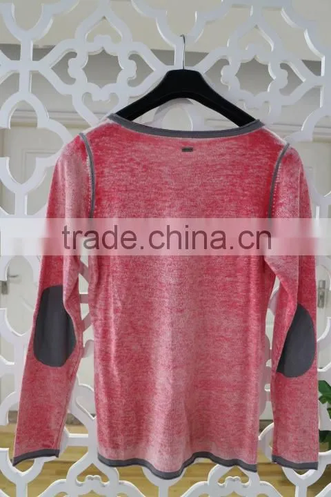 2014 new style women winter fashion 100%cotton pullover sweater with elbow patch/autumn spring sweater/OEM service