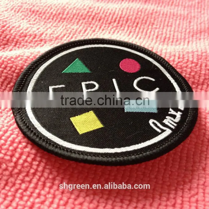 Dark brown basis shiny golden metallic thread logo woven patches
