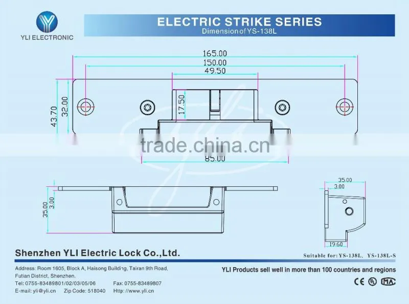 Fail Safe Long Type American Electric Door Strike YS -138LNO