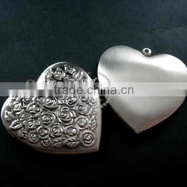57mm big rose heart shape vintage style antiqued silver flower photo locket DIY pendant charm jewelry supplies 1133003