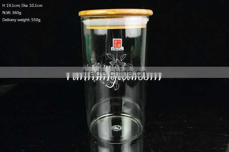 2016 hot sale glass jar with wood lid , glass spice jar