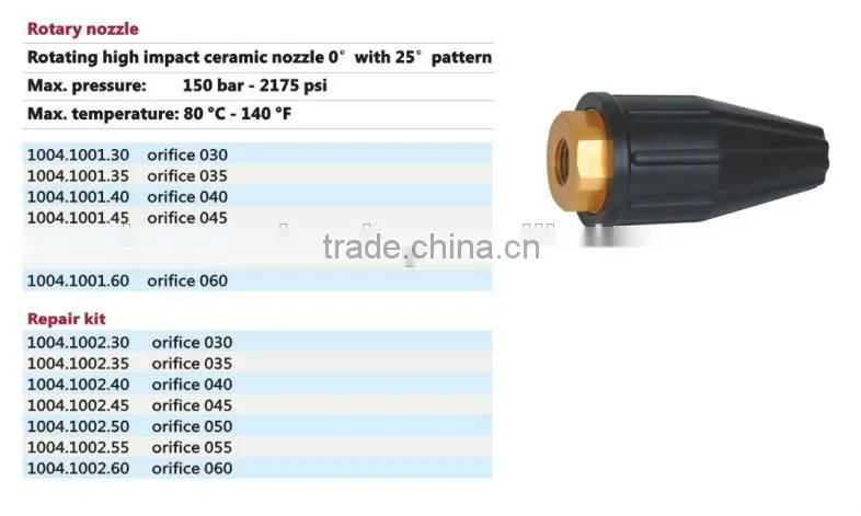 high pressure ceramic 150bar 2175psi rotary nozzle