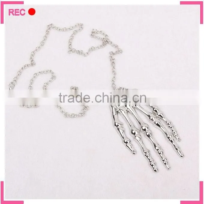 Custom logo necklaces Skeleton Hand pendant, imitate silver chain new model necklace