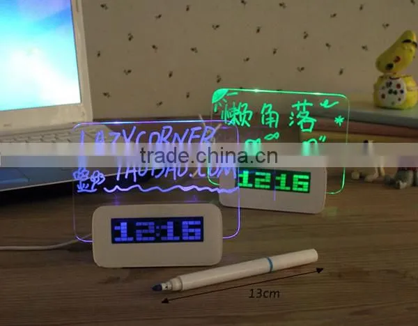 Led alarm clock with usb fluoresent pen clock with leaving message