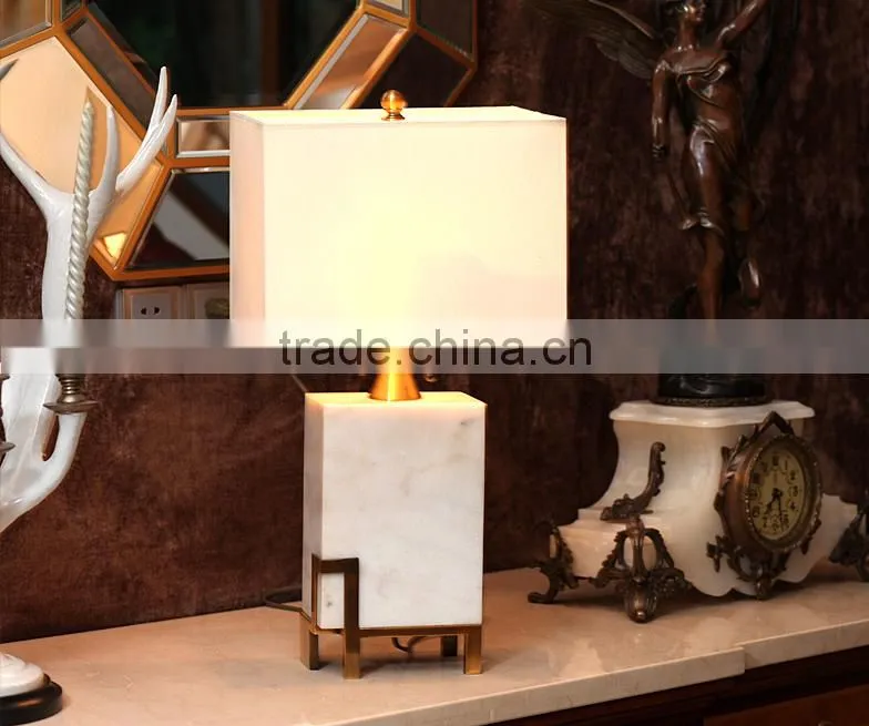 New design retangular shape jade body metal bottom fabric lampshade bedoom table lamp