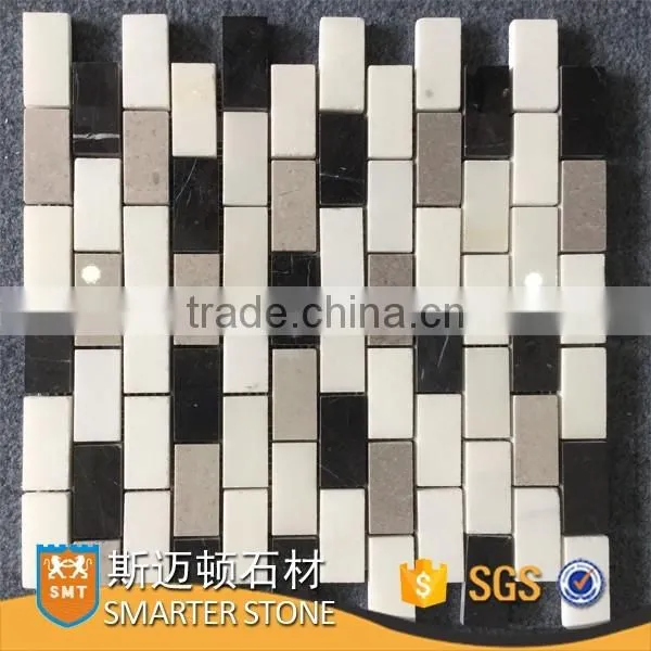 Mixed white and black marble subway brick mosaic tile on mesh