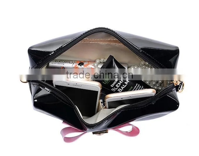 Colorful ladies pu cosmetic bags big canvas comestic pouch with bow and metal logo