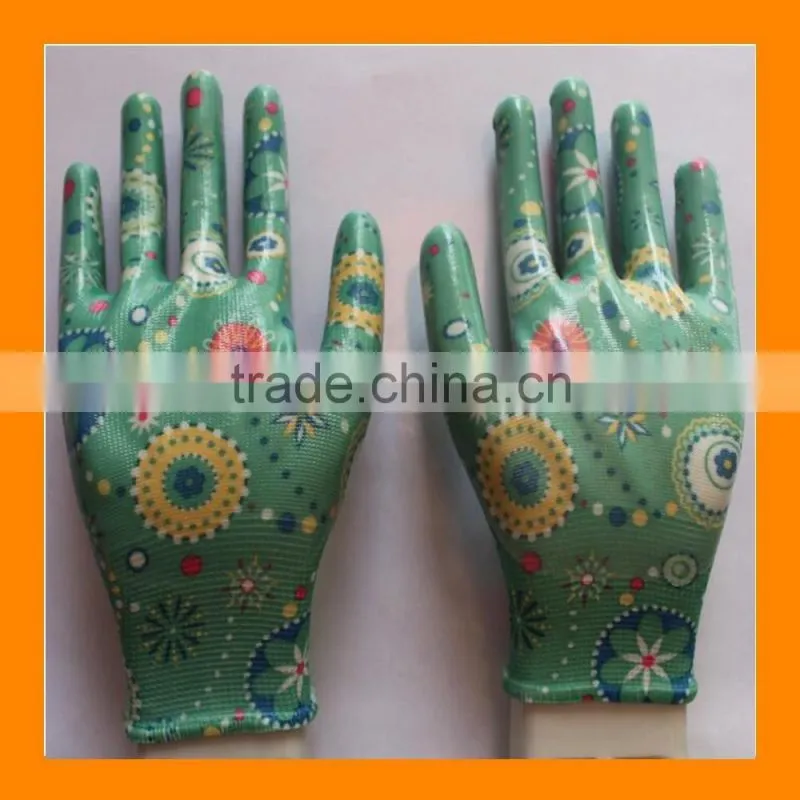 Women's Nitrile Garden Work Gloves Assorted Colors Flat Nitrile Coated Garden Glove