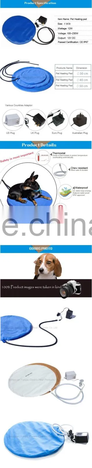 Round low wattage 12V with adaptor waterpoof electric heat pad for pets