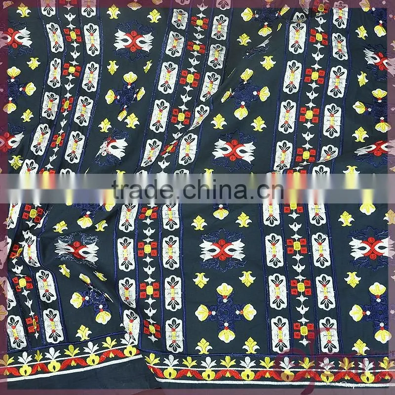 Colorful china design shining poly embroidery cotton lace fabric for dress/ tops