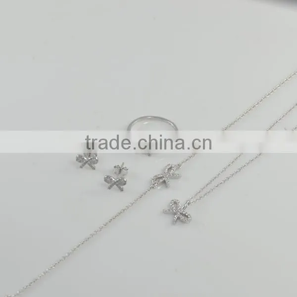 Wedding Crystal Butterfly Knot 925 Sterling Silver Jewelry Set