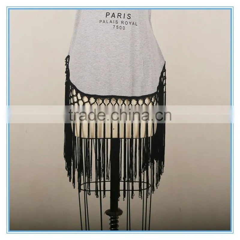 Long Jersey Knit Women Tank top With Braiding Sweep