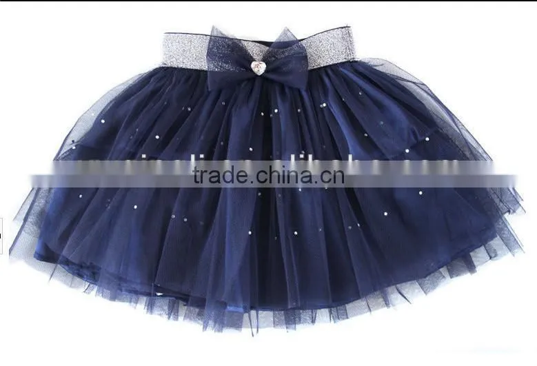 2015 latest stripe high quality soild light blue With rhinestones gauze pettiskirt for Baby Girls