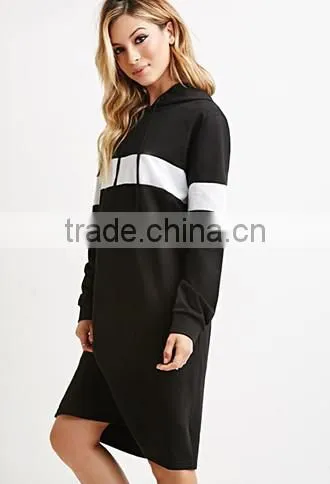 Popular color stripe hooded long-sleeved dress