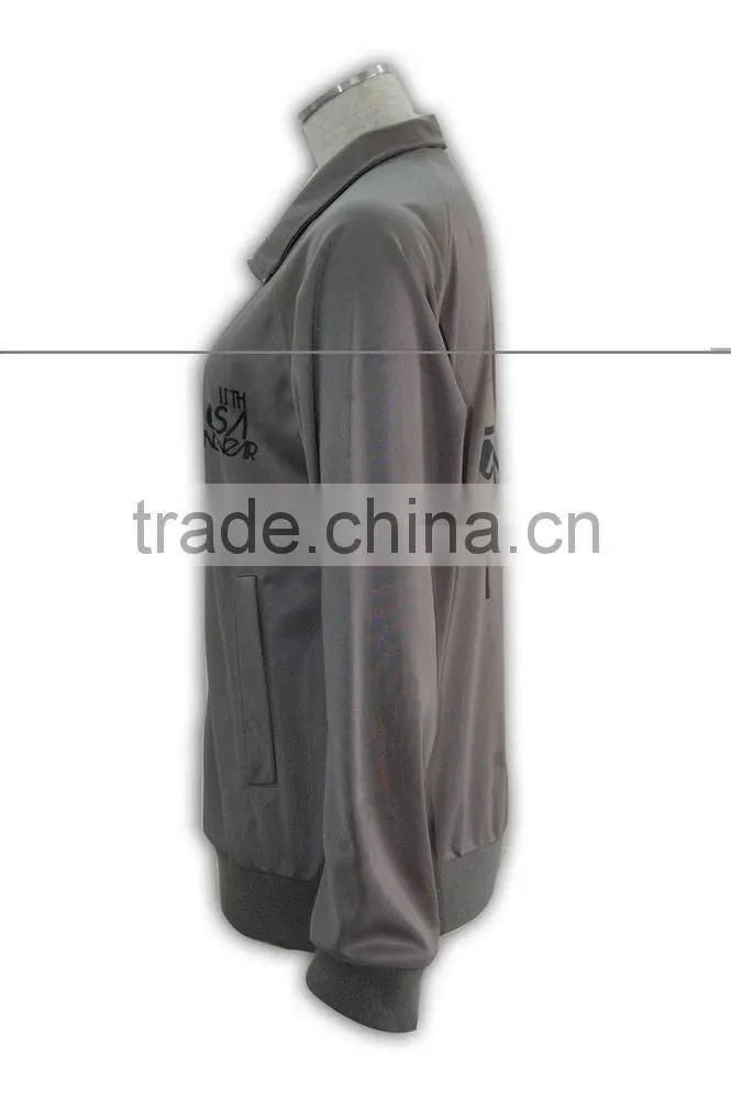 Logo printed Grey color zipper-up long sleeve sports jersey