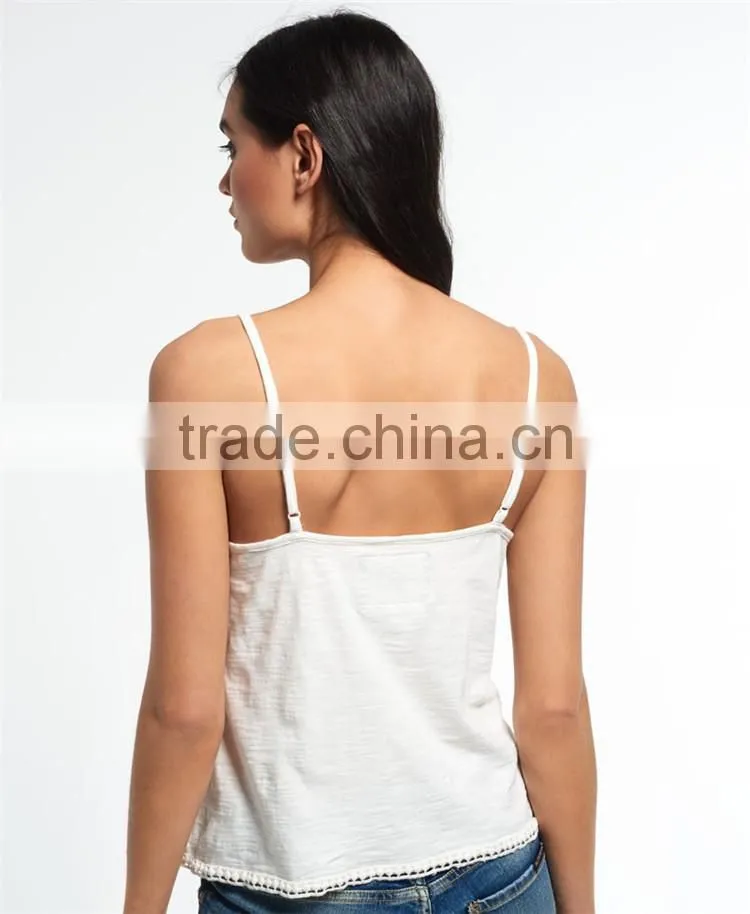 2016 Guangzhou Shandao Hot Selling New Arrivals Sexy Women Spaghetti Strap Embroidered White Lace Summer Top