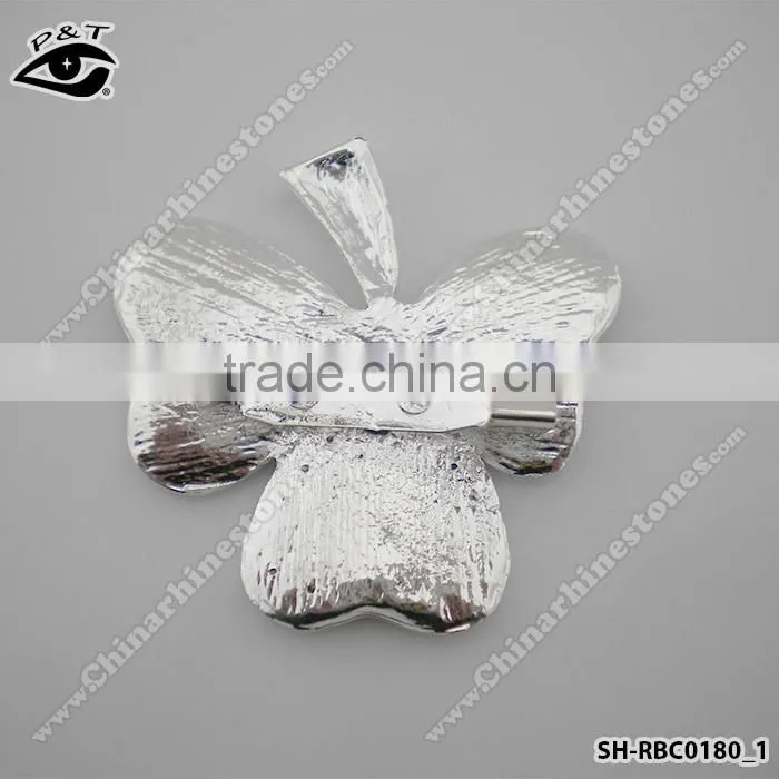 Black Diamond Clover Shape Rhinestone Brooches Leaf Brooch Pins for dress