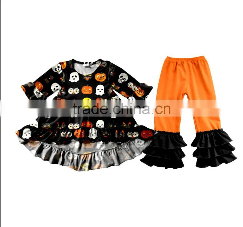 Halloween top and pants ruffle outfit for kids pumpkin baby halloween sets kids halloween outfits