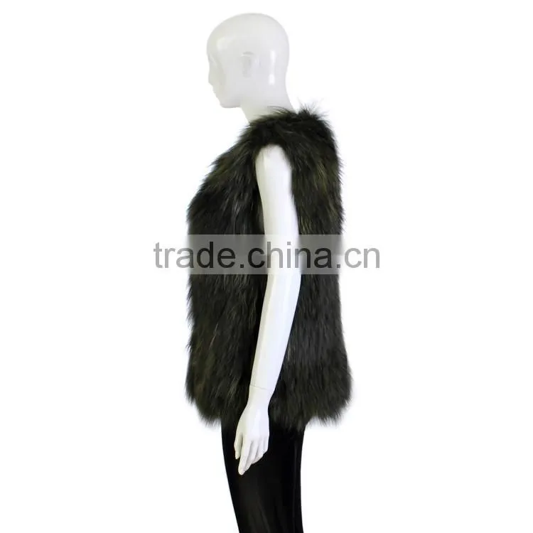 YR726 Chongfu China New Arrival Geuine Raccoon Knit Fur Vest/Women Fur Vest OME