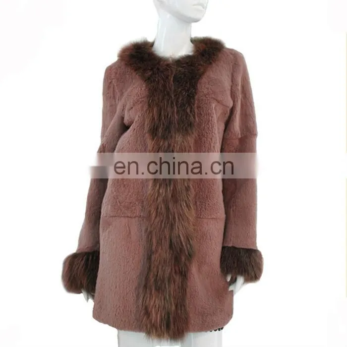 Character genuine long rabbit fur coat with raccoon fur cuff and fly winter Korean coats for women