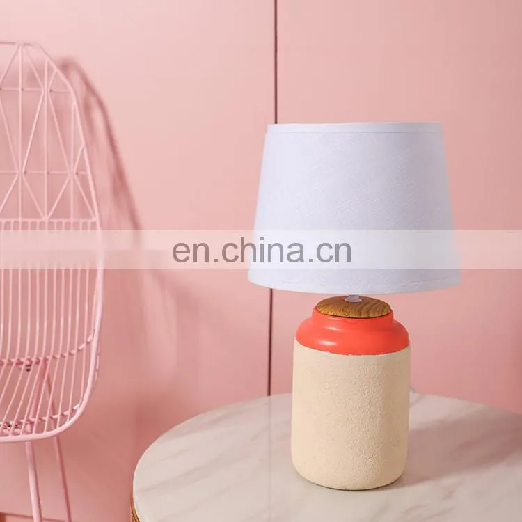 Modern indoor decorative matte salmon pink living room porcelain light for study with white lampshade