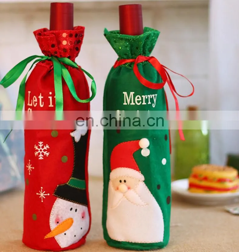 2020 Snowman Party Ornament Champagne Red Wine Bottle Covers Bag for Christmas Decor Home Navidad