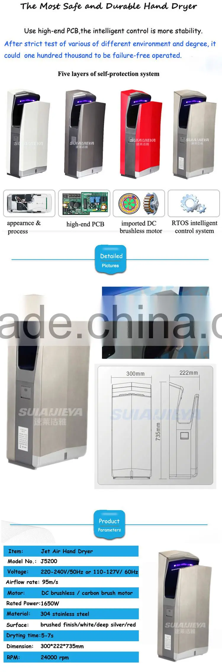 good quality standing air jet hand driers steel