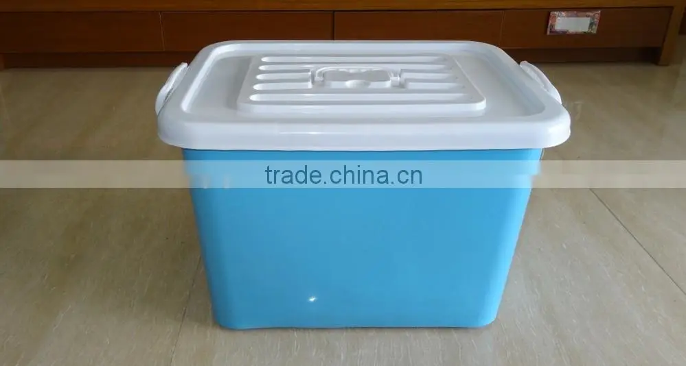55L plastic storage box with wheels, lid and handle, storage bin