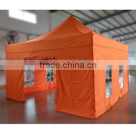 Aluminum Pop Up Tent 4x4m ( 13ft X 13 ft) with Orange Canopy & Valance(Unprinted), 4 full walls with windows & door