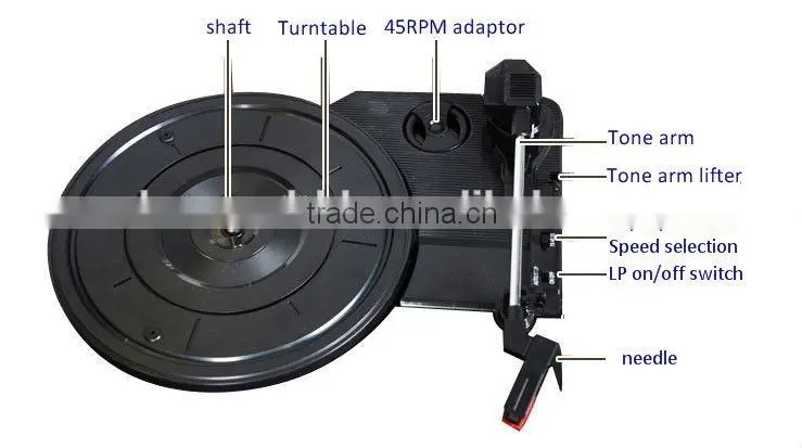 Belt-drive turntable player, classic phonograph, record player with cassette