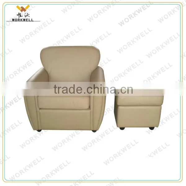 WorkWell most popular italy luxury leather fixed sofa with ottman Kw-Fu58