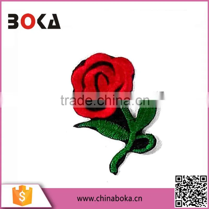 BOKA Iron on Embroidered Red Rose Flower Patches