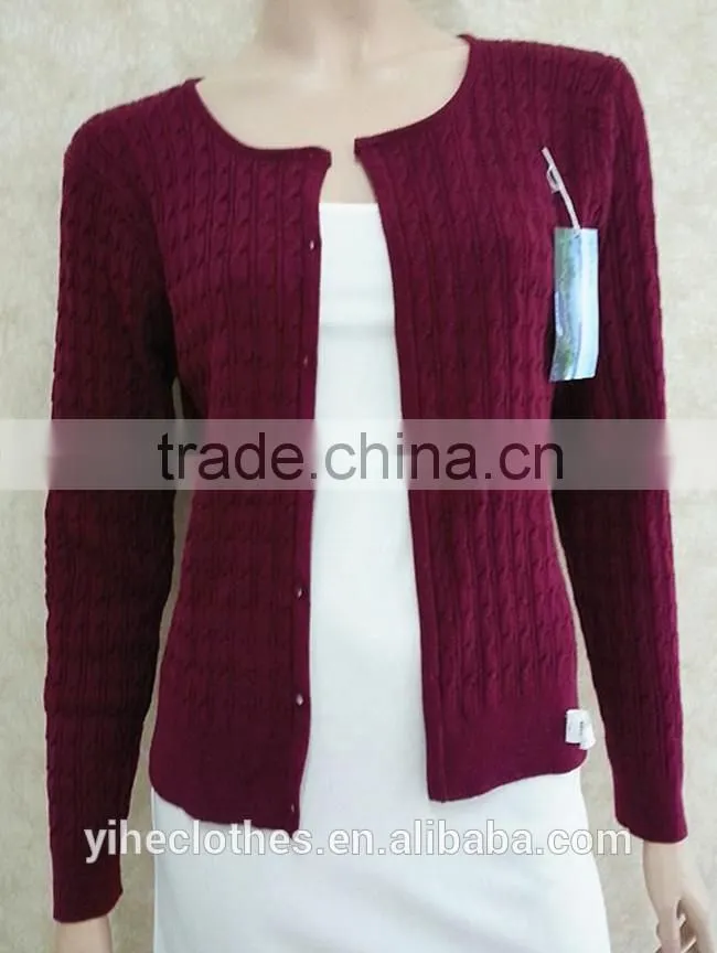 Lady wool knitting wear jacquard long sleeve sweater cardigan