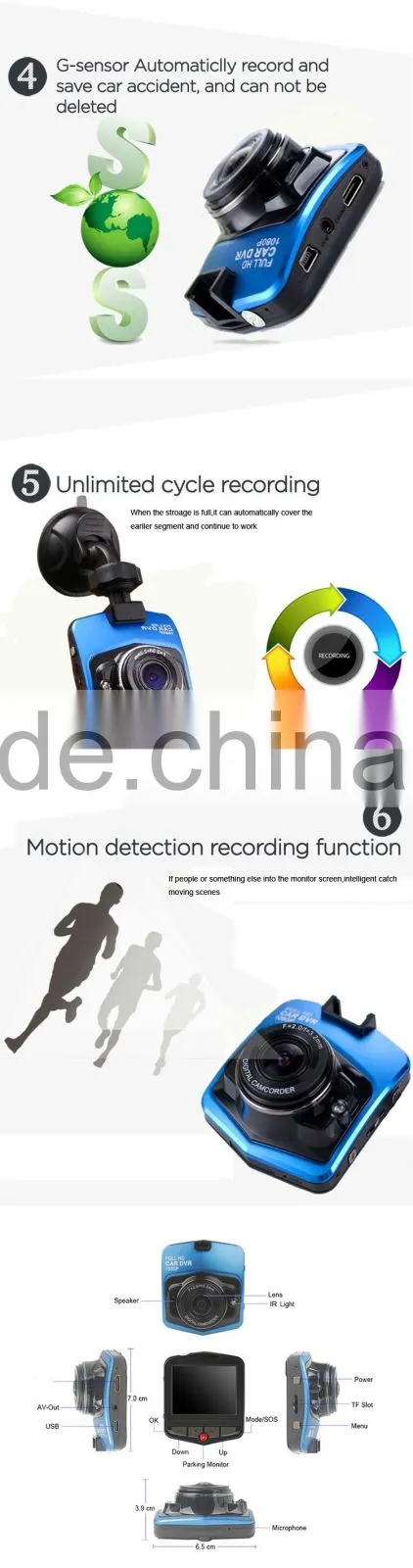 Driver recorder hd car dvr camera,car dash cam,1080p dash cam with user manual