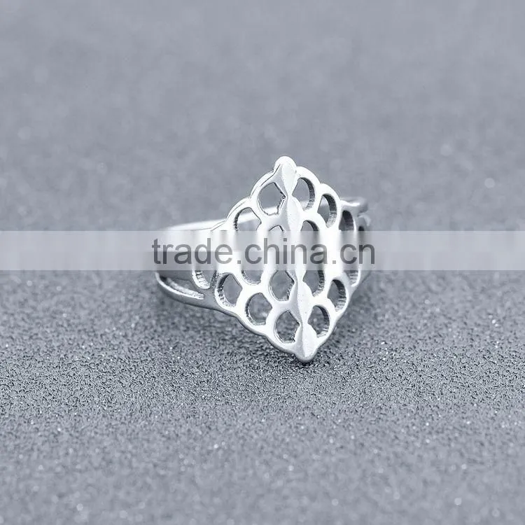 Vintage Puzzle Hollow Silver Sp Surgical Stainless Steel Wide Band Ring
