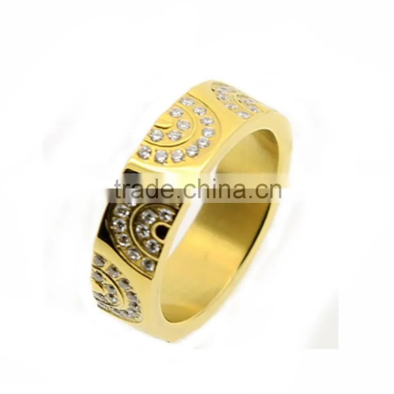 Women's Gold--Plated Prong Setting Stainless Steel Rings With Zircons
