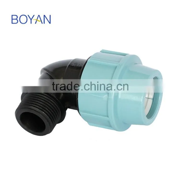 BOYAN zhejiang taizhou light blue plastic pipe fitting PP compression male elbow