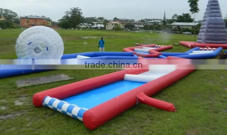 dual lane human hamster ball inflatable race track challenge for sale