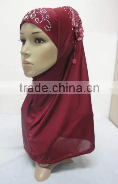 H310 latest instant hijab with lace and rhinestones,muslim scarf