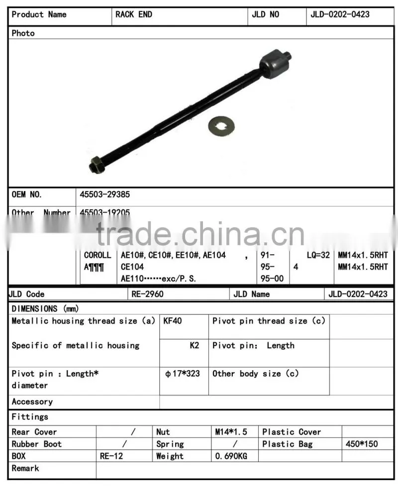 45503-29385 plastic tool swivel toyota COROLLA ball joint rack end tool