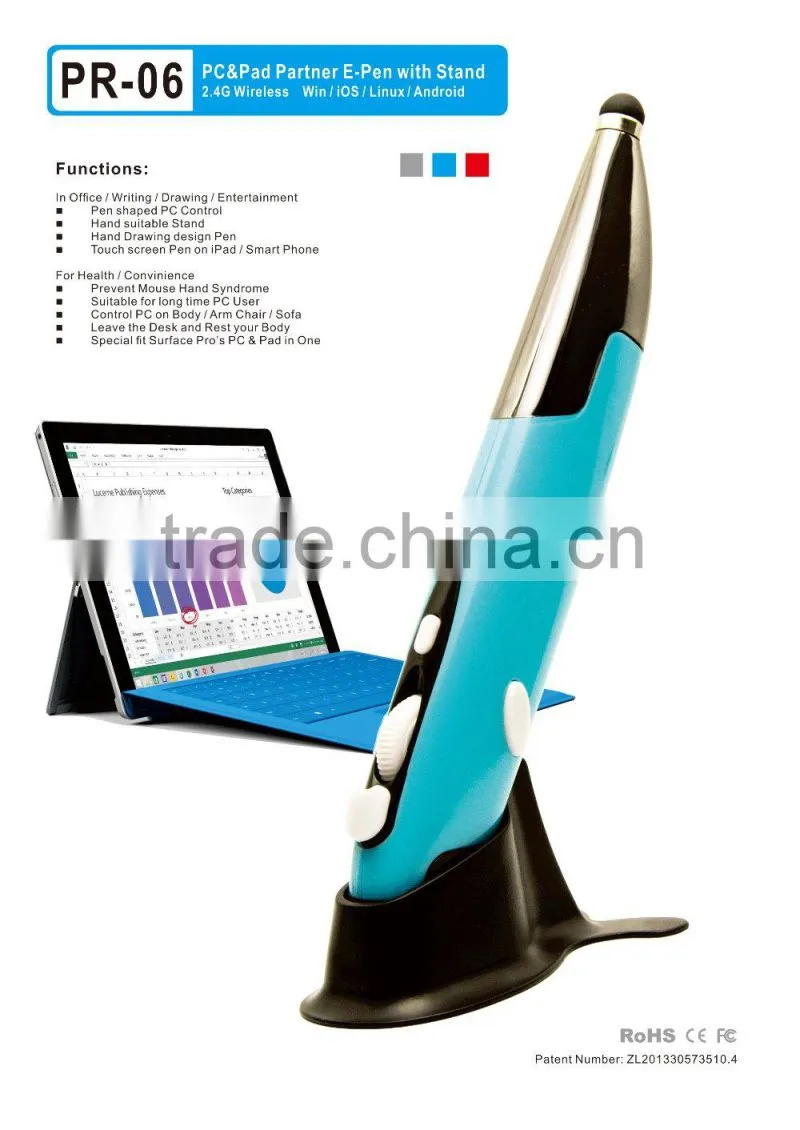 2015 Top Sales Pen Shaped Magic Mouse For Laptop/Tablet Stylus Pen