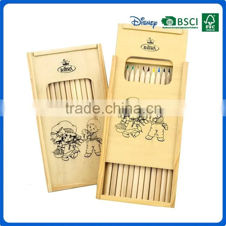 Personalized wooden color pencils into drawer box