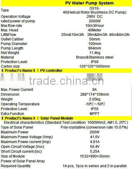 solar water pumping system for irrigation with 200w solar panel