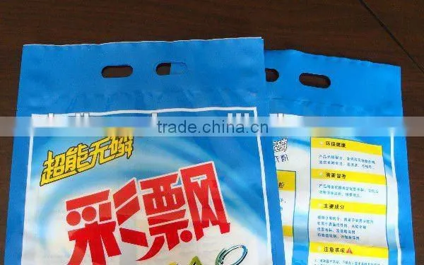 High quality washing powder plastic packaging bags with handle hole 800g