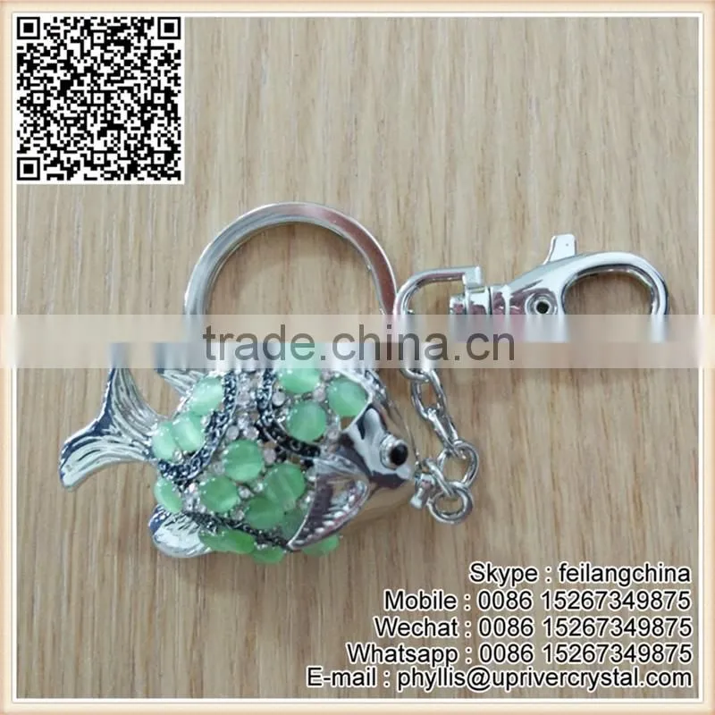 Best Sale Cheap Keychain Jewelry Souvenir Green Fish Key Ring For Promotion