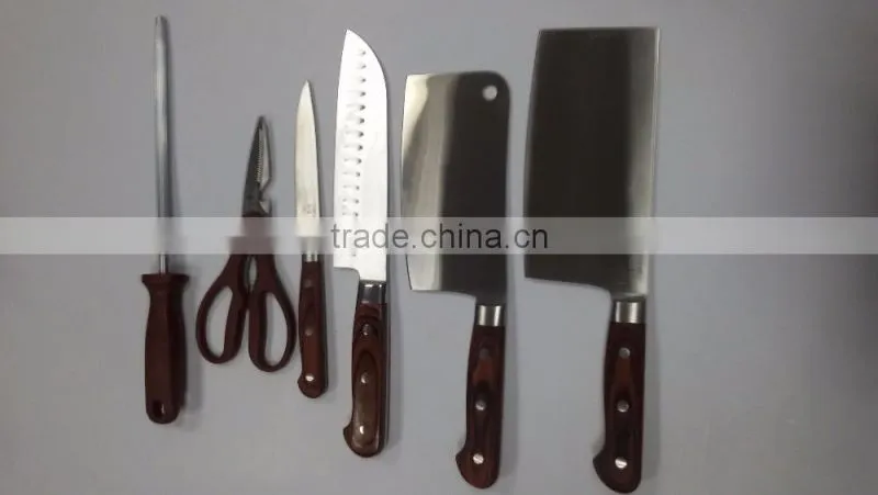 High-end color wood handle 7 sets of knives