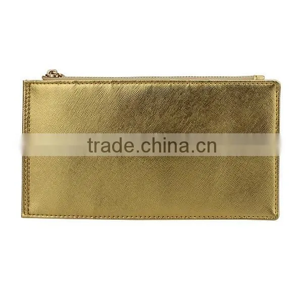 Zipper closure foldable soft pouch bag gold wallet case shenzhen factory wallet leather case